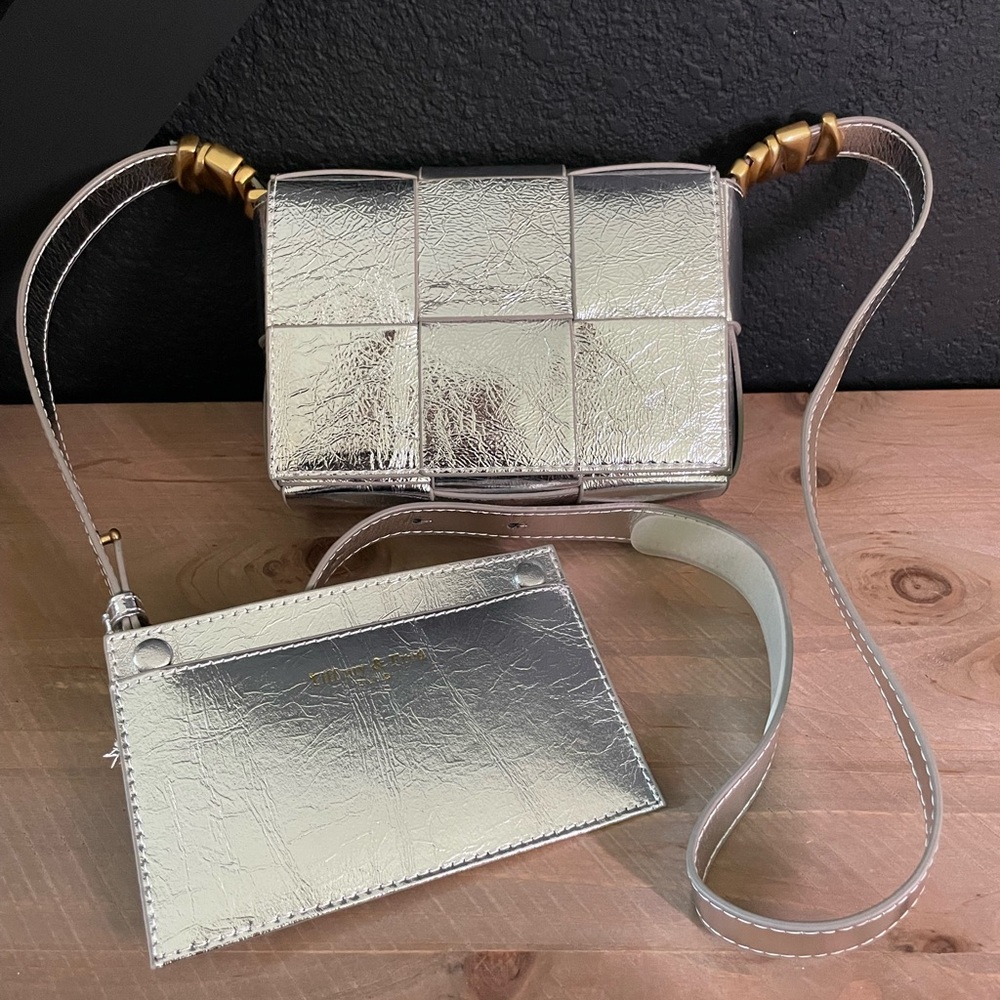 Tiffany & Fred Woven Metallic silver Leather Crossbody